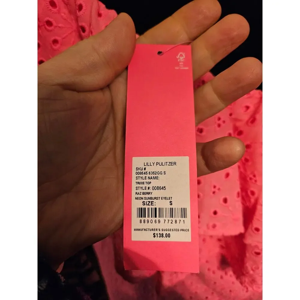 Lilly Pulitzer Trixie Eyelet Ruffle Top Bright Pink Berry NEW $138 Sz S - Picture 6 of 14